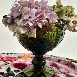 Vintage Green Glass Footed Candy Dish